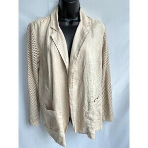 Chicos Linen Cream Crochet Blazer M Lagenlook Career Office Summer Pockets Cute